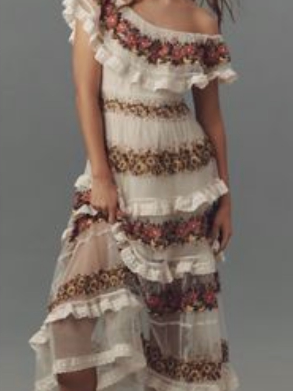 Anthropology Bohemian Ruffle Floral Tiered Maxi Dress